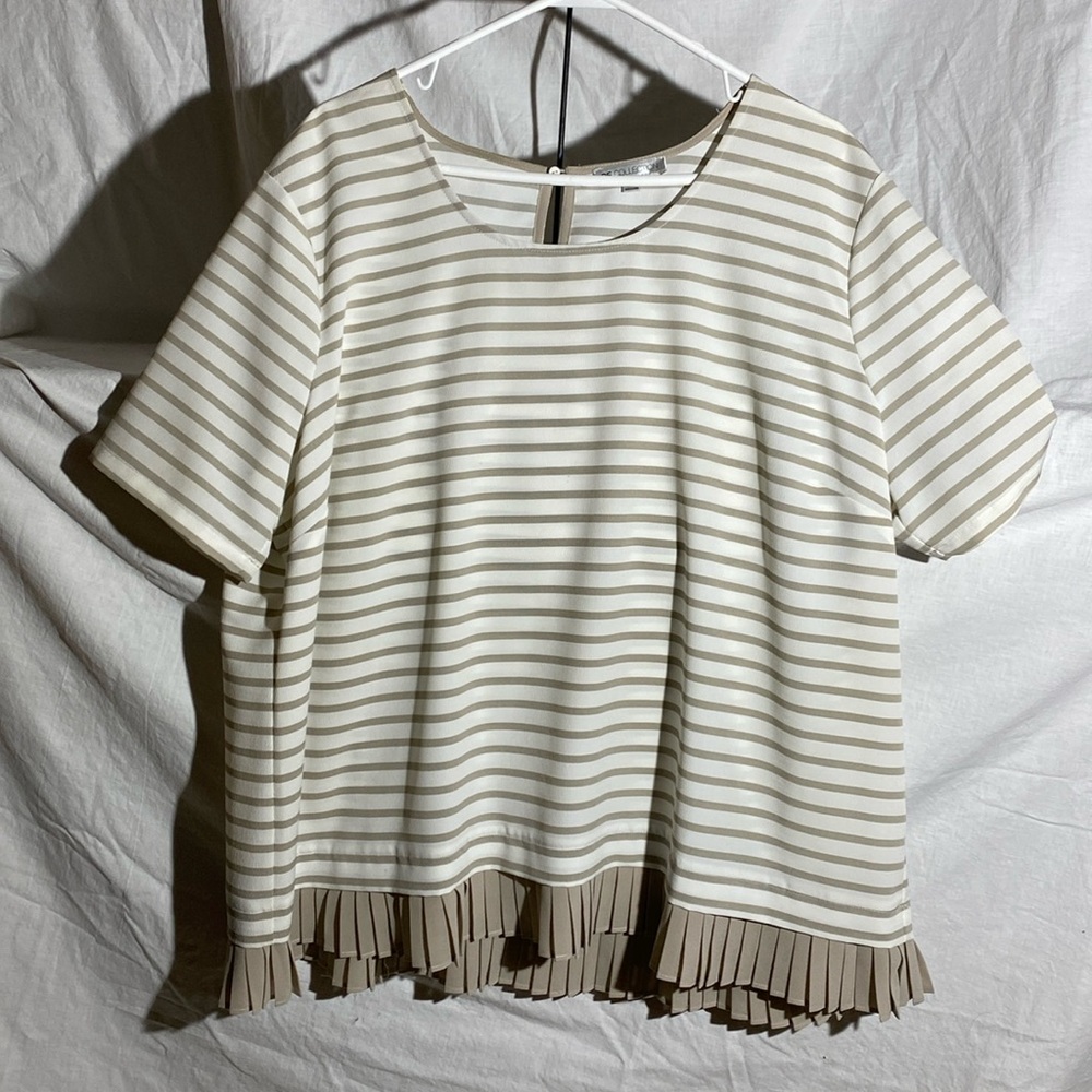 DE COLLECTION XXL TOP CREME COLOR STRIPED WITH TAUPE LIKE NÉW NON SMOKER